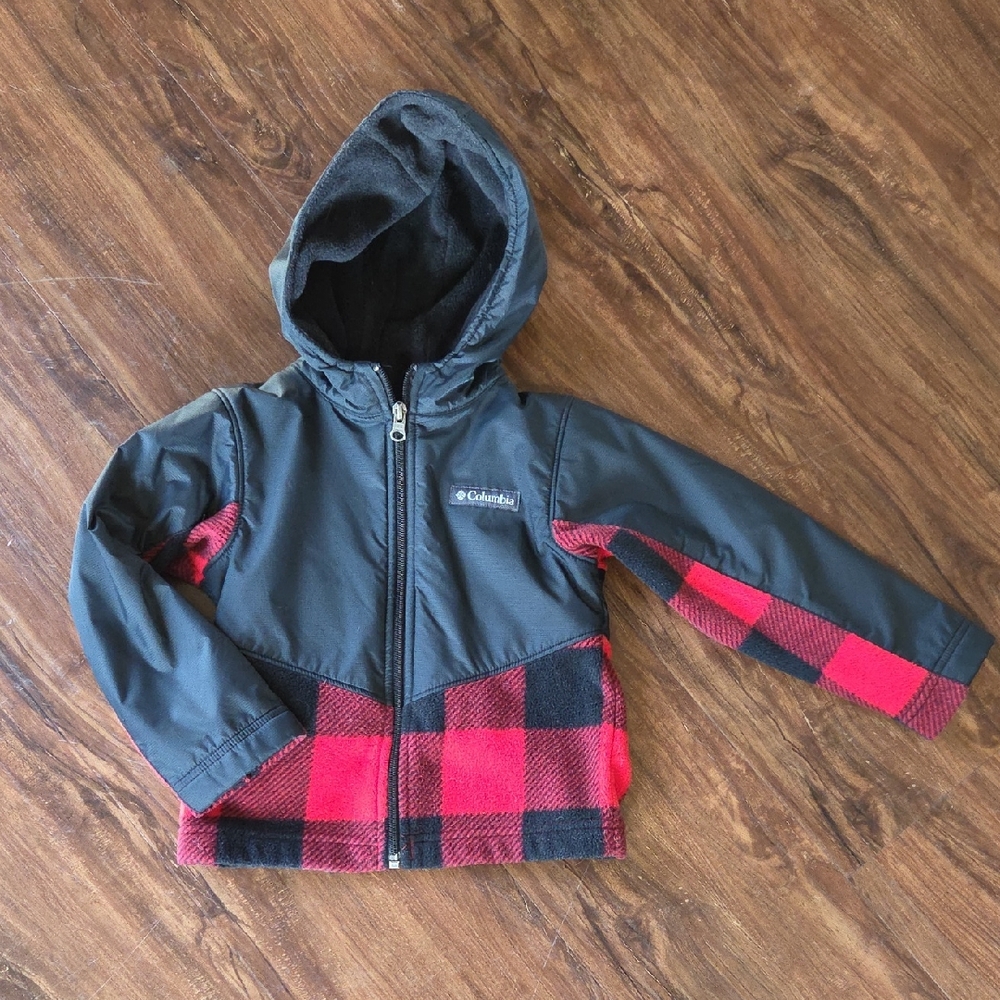 Near New Columbia Kids' Black and Red Buffalo Check Hoodie